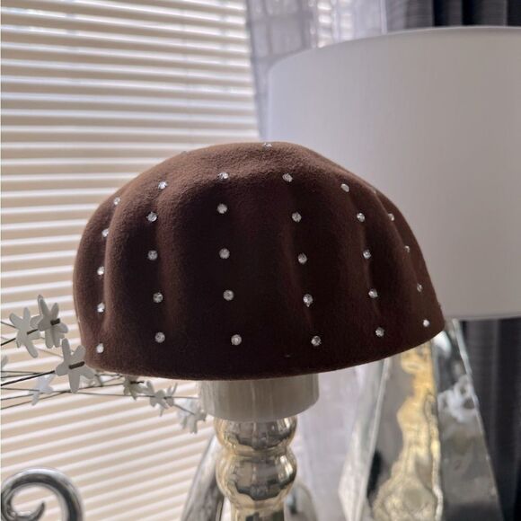 VTG Brown Wool Rhinestone Studded Hat - Picture 1 of 16